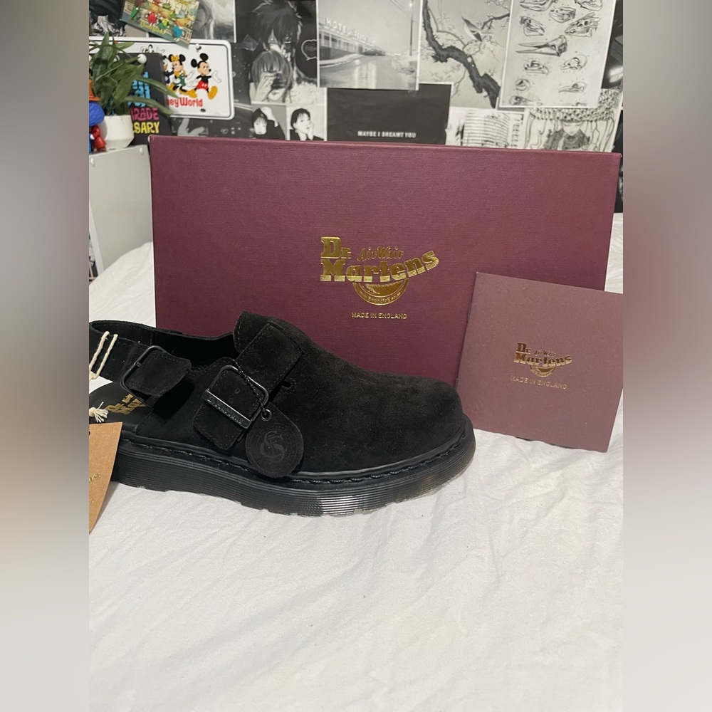 BRAND NEW DR MARTENS black suede Jorge clogs/mules in size W9